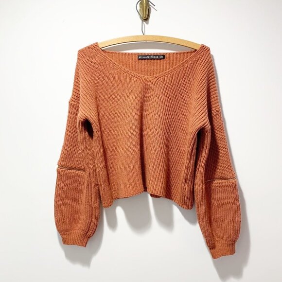 Haute Rogue Sweaters - Haute Rogue Ribbed Chunky Knit Sweater Size Medium Large Statement Sleeves Zippe
